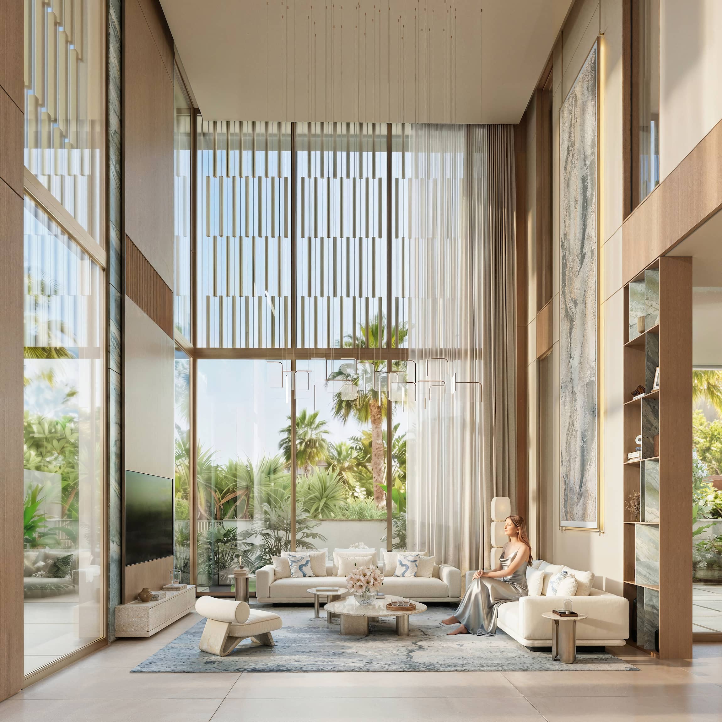 Kétszintes belmagasságú dubaji nappali panorámaablakokkal