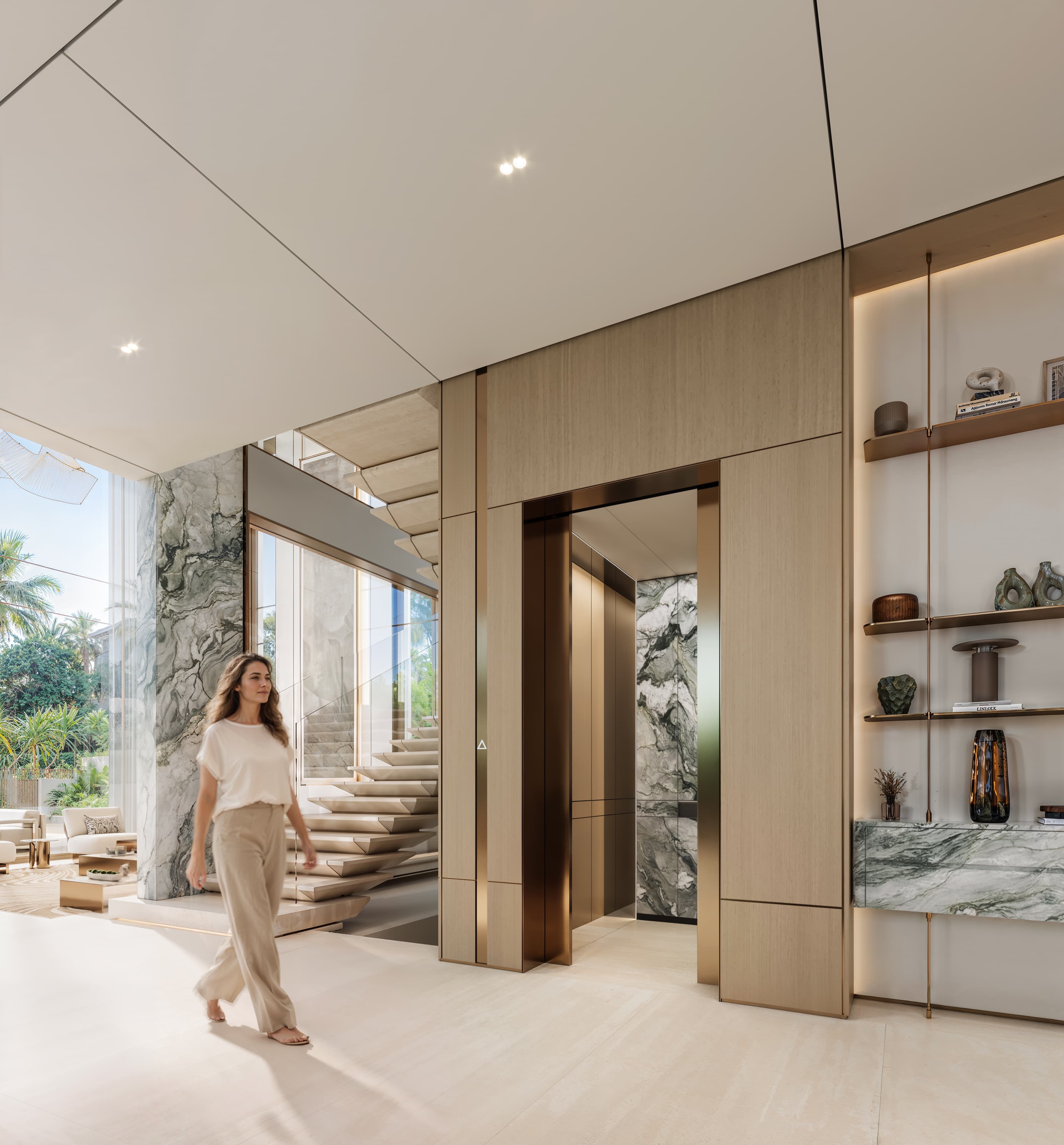 Dubaji luxusotthon előtere kőburkolatú lépcsővel